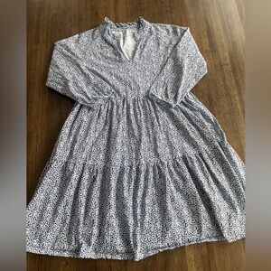 Duffield Lane Navy White Pattern Cotton Dress Summer Classic Preppy - Size M